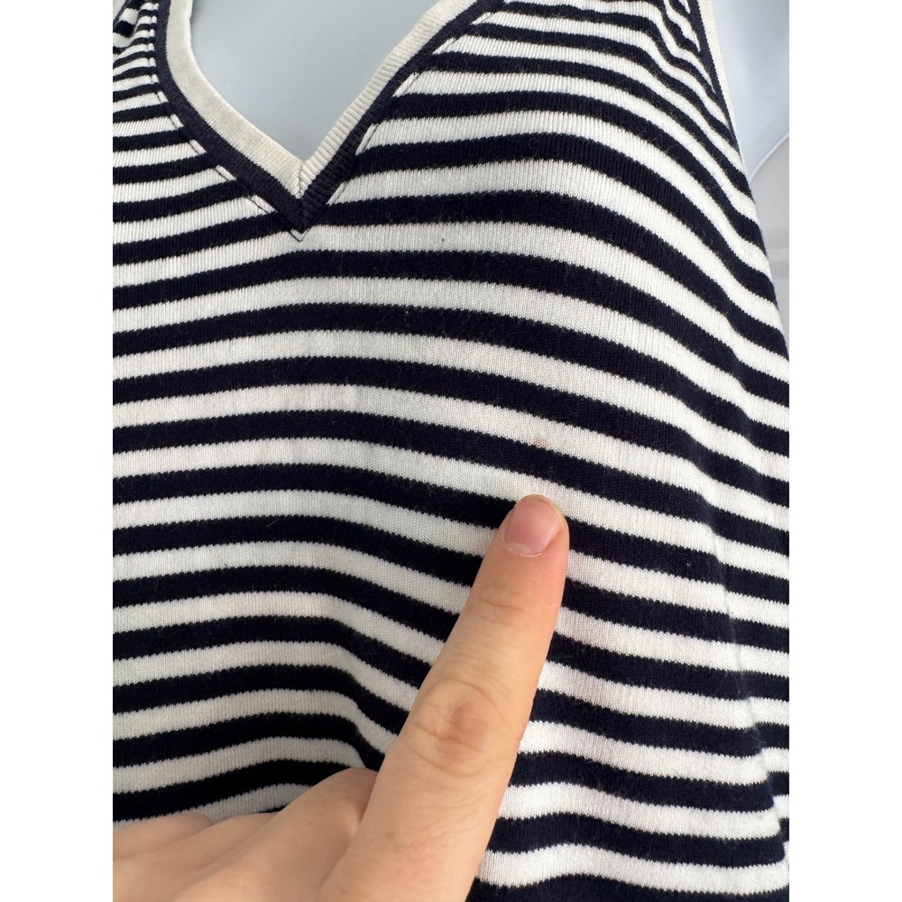 Maeve Anthropologie Striped V-Neck Racerback Tank Top Navy White Medium - Picture 4 of 8